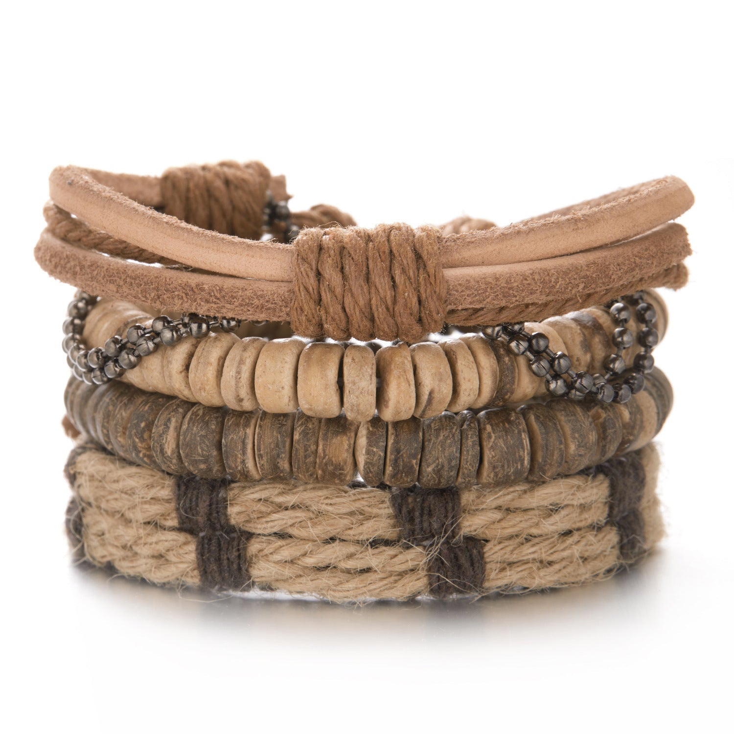 Wholesale Coconut Shell Wood Beads Braided Bracelet Leather Bracelet
